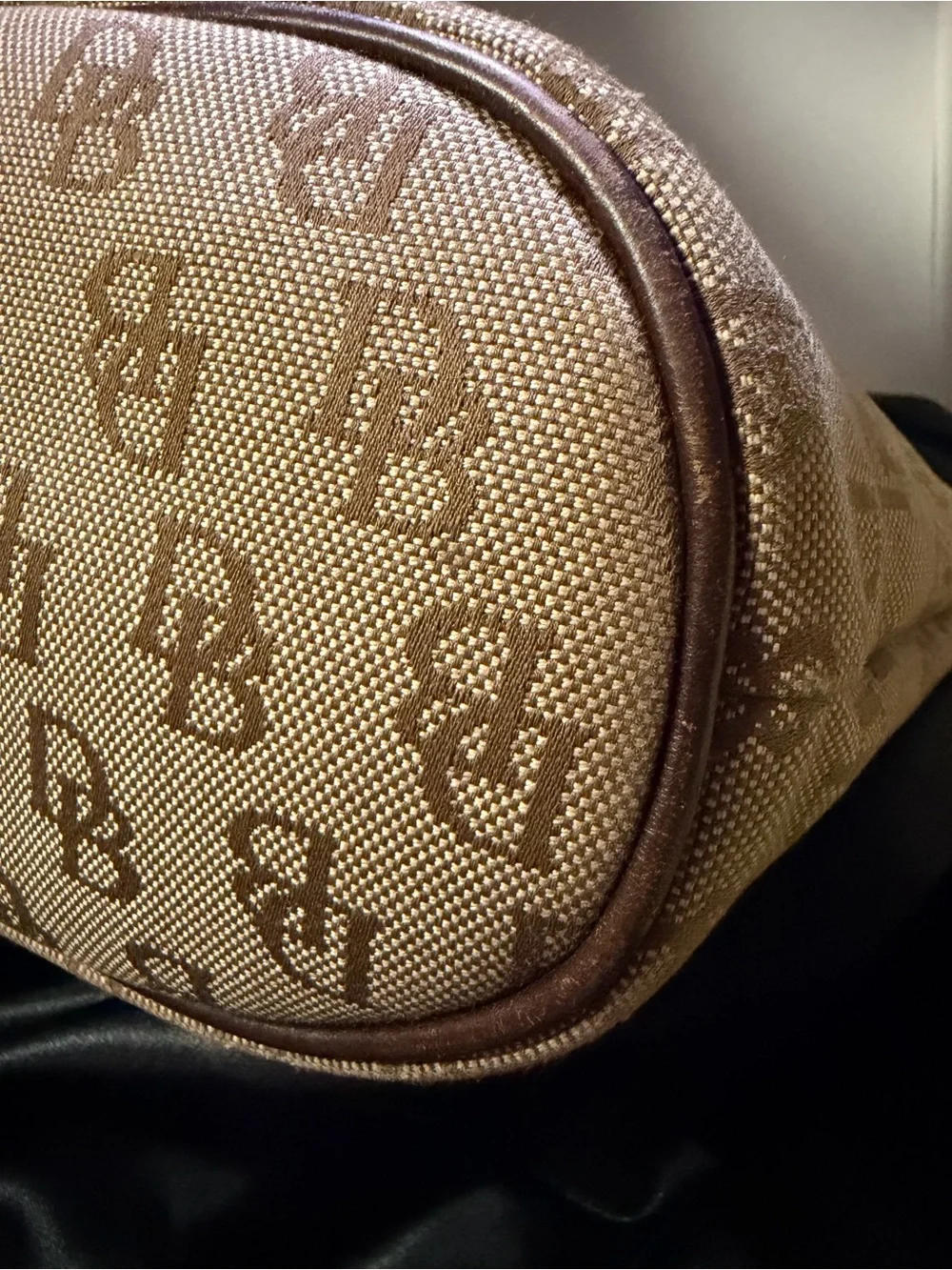 Vintage Dooney & Bourke Signature Monogram Bucket Bag, Teal Duck Fob, Made in US